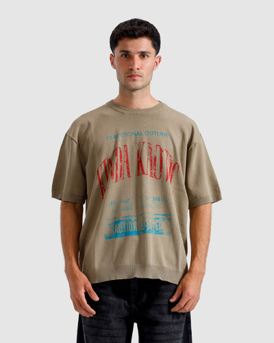 Washed Reverse Print Knit Tshirt