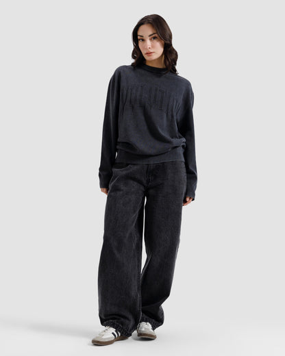 Washed Jacquard Text Knit Sweater