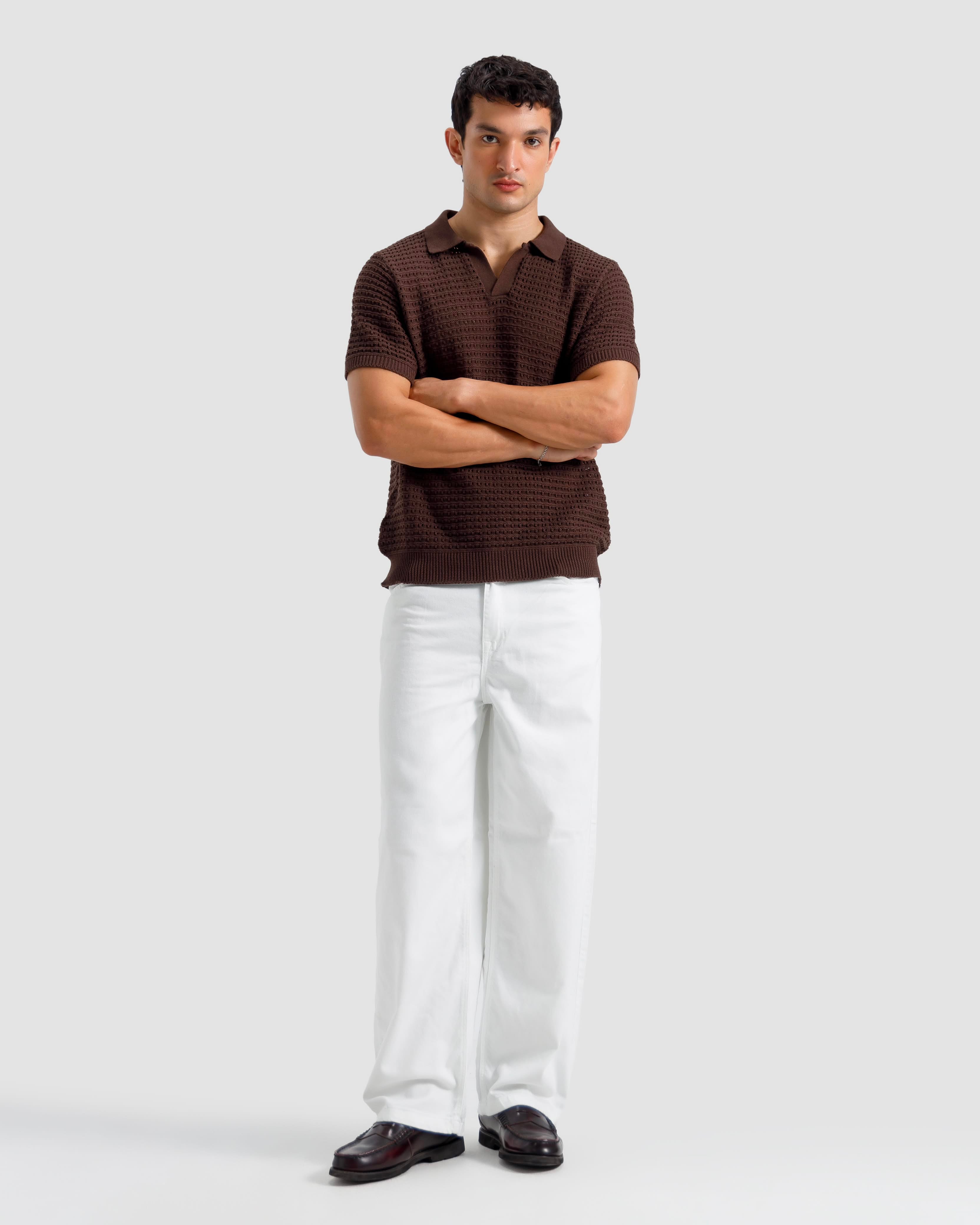 Textured Open Knit Polo