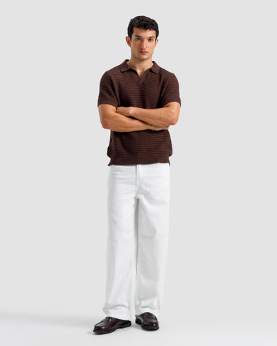 Textured Open Knit Polo