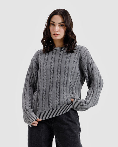 Washed Cable Knit Sweater
