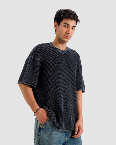 Relaxed Fit Washed Textured Knit Tshirt