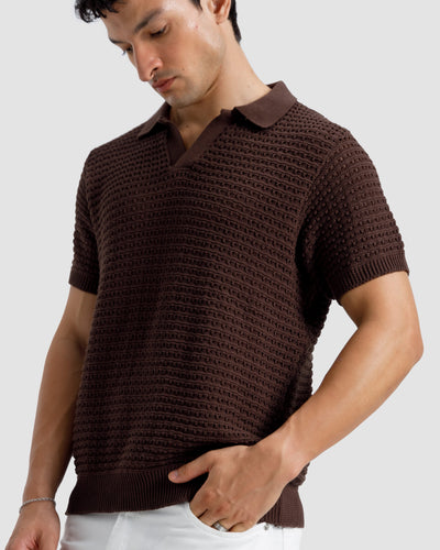 Textured Open Knit Polo