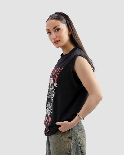 Washed Gun & Roses Sleeveless Tshirt