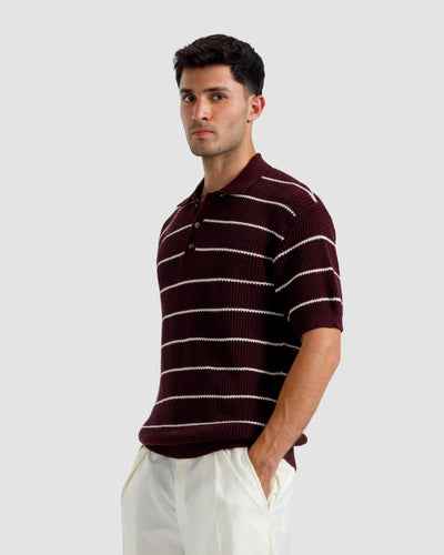 Striped Textured Knit Polo