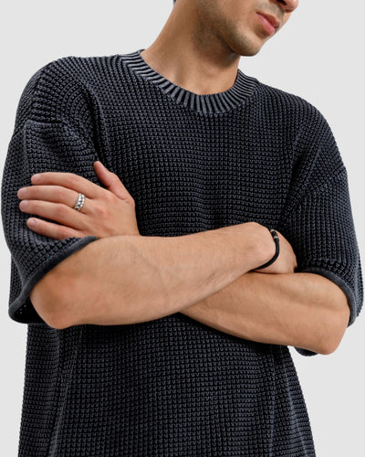 Relaxed Fit Washed Textured Knit Tshirt
