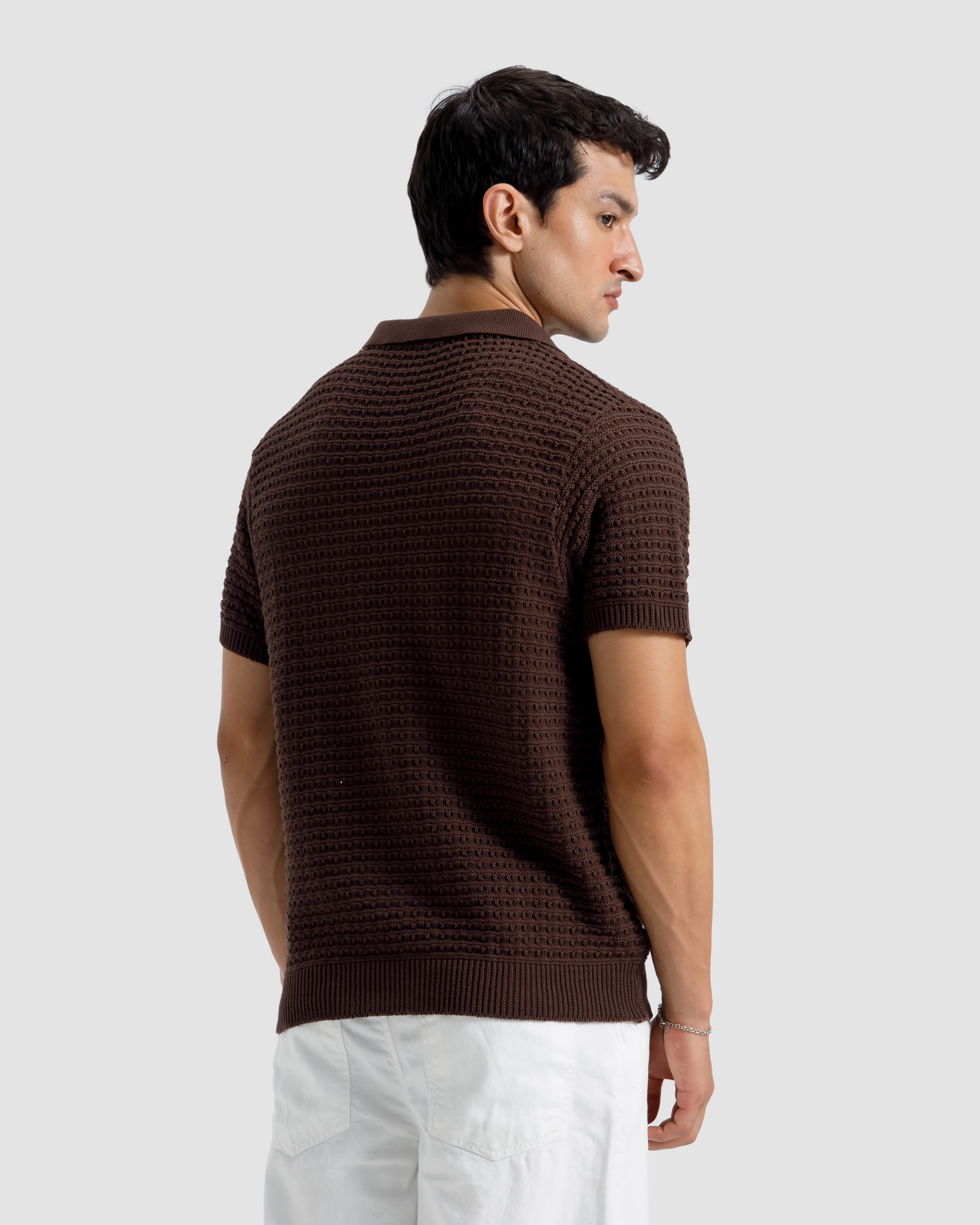 Textured Open Knit Polo