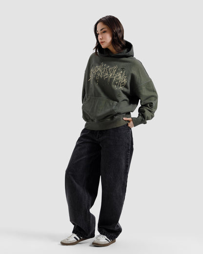 Distressed Washed Print Hoodie