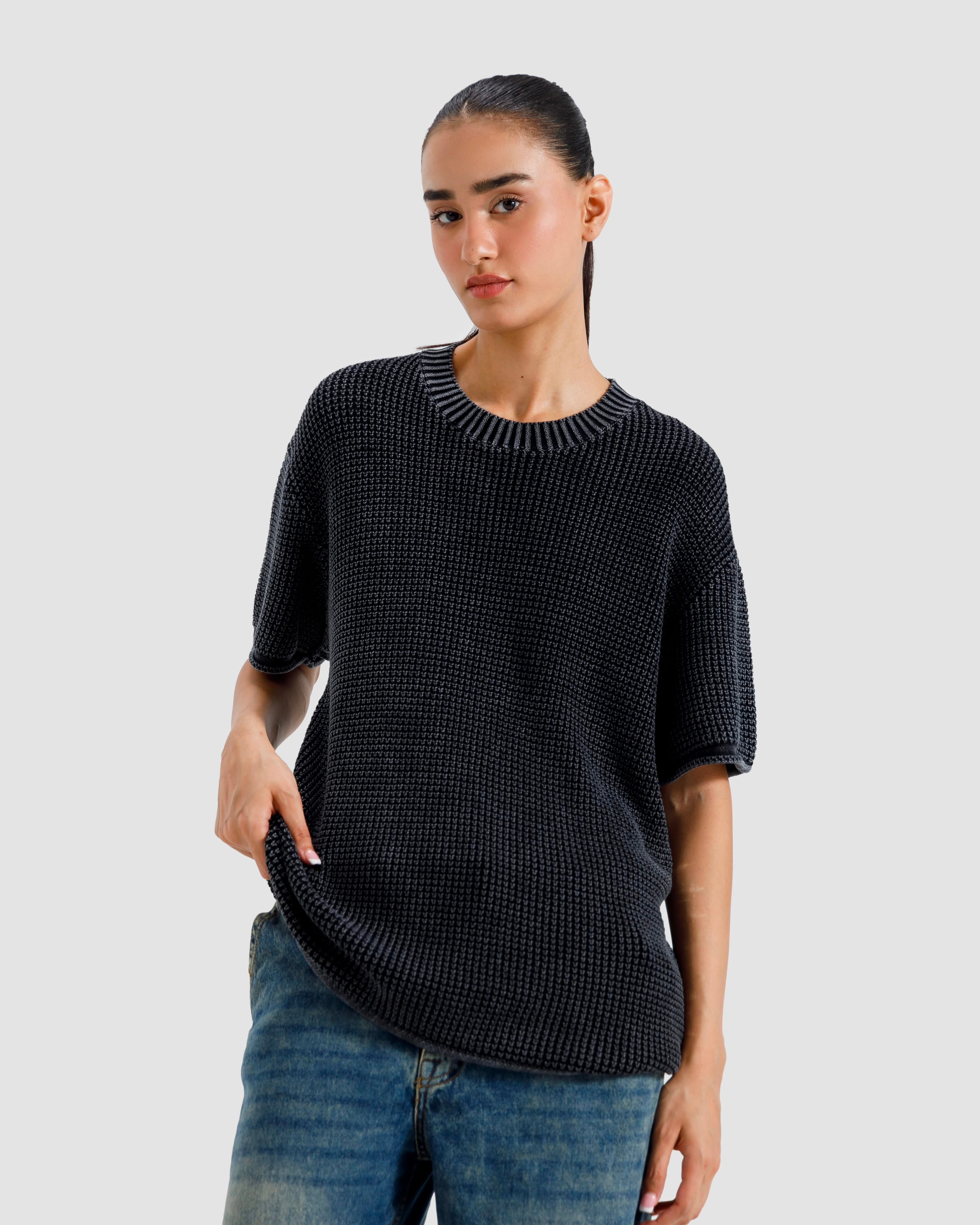 Relaxed Fit Washed Textured Knit Tshirt