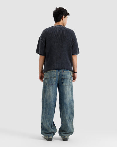 Relaxed Fit Washed Textured Knit Tshirt