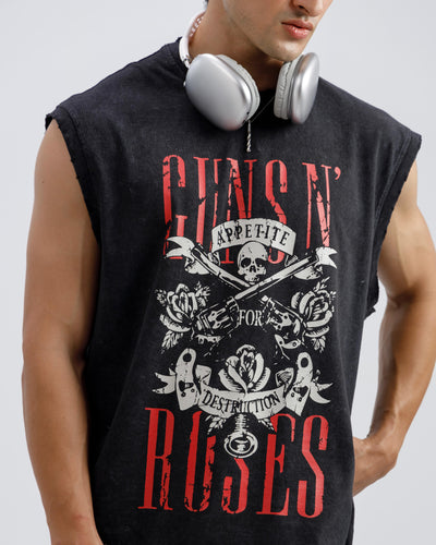 Washed Gun & Roses Sleeveless Tshirt