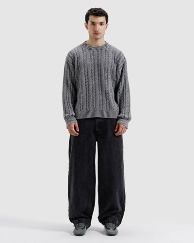 Washed Cable Knit Sweater