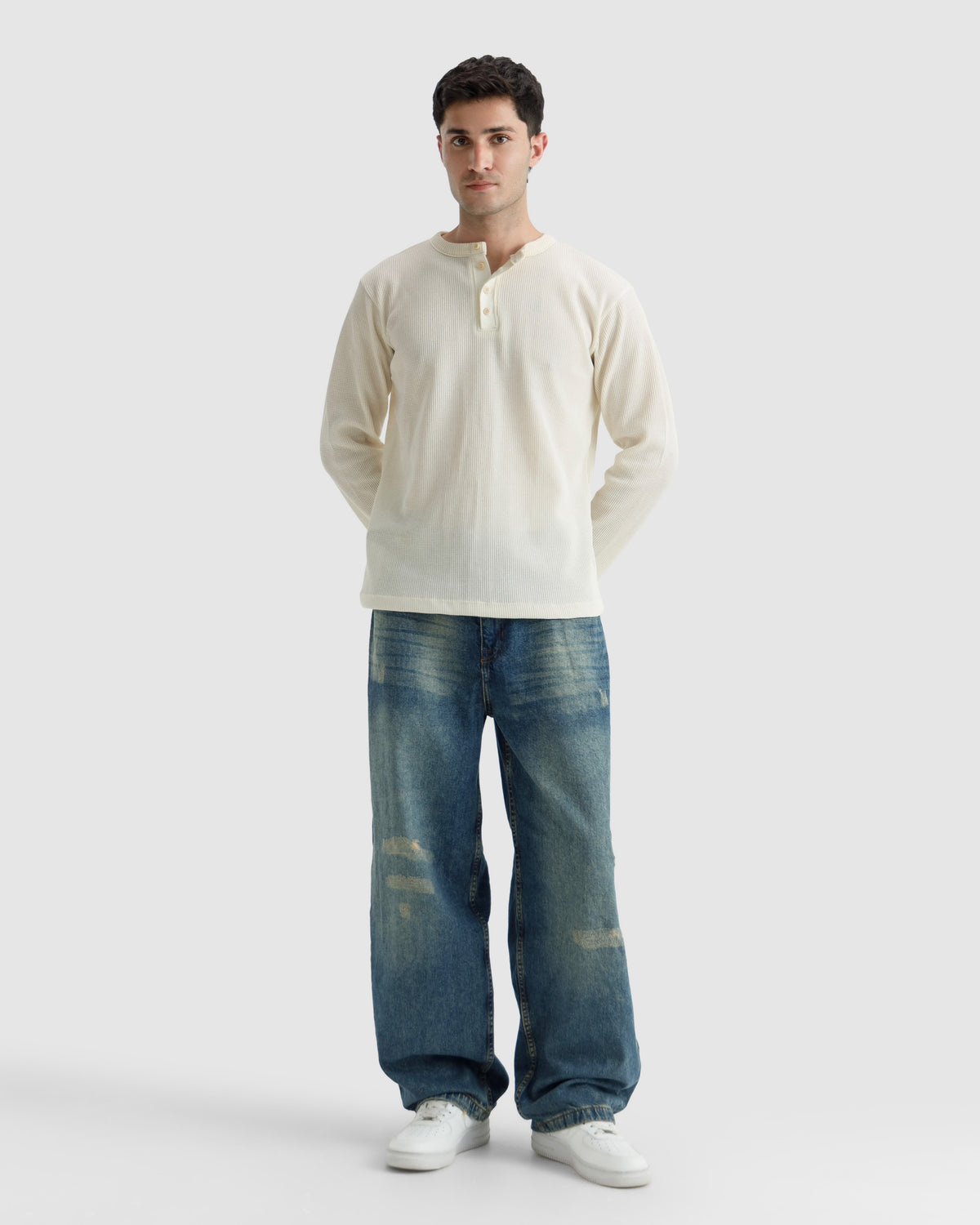 Waffle-Knit Henley Tshirt