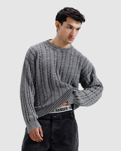 Washed Cable Knit Sweater