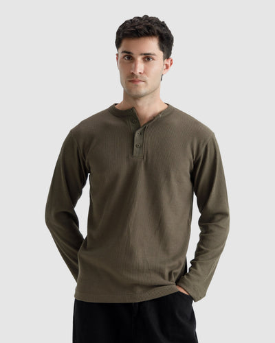 Waffle-Knit Henley Tshirt