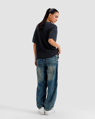 Relaxed Fit Washed Textured Knit Tshirt