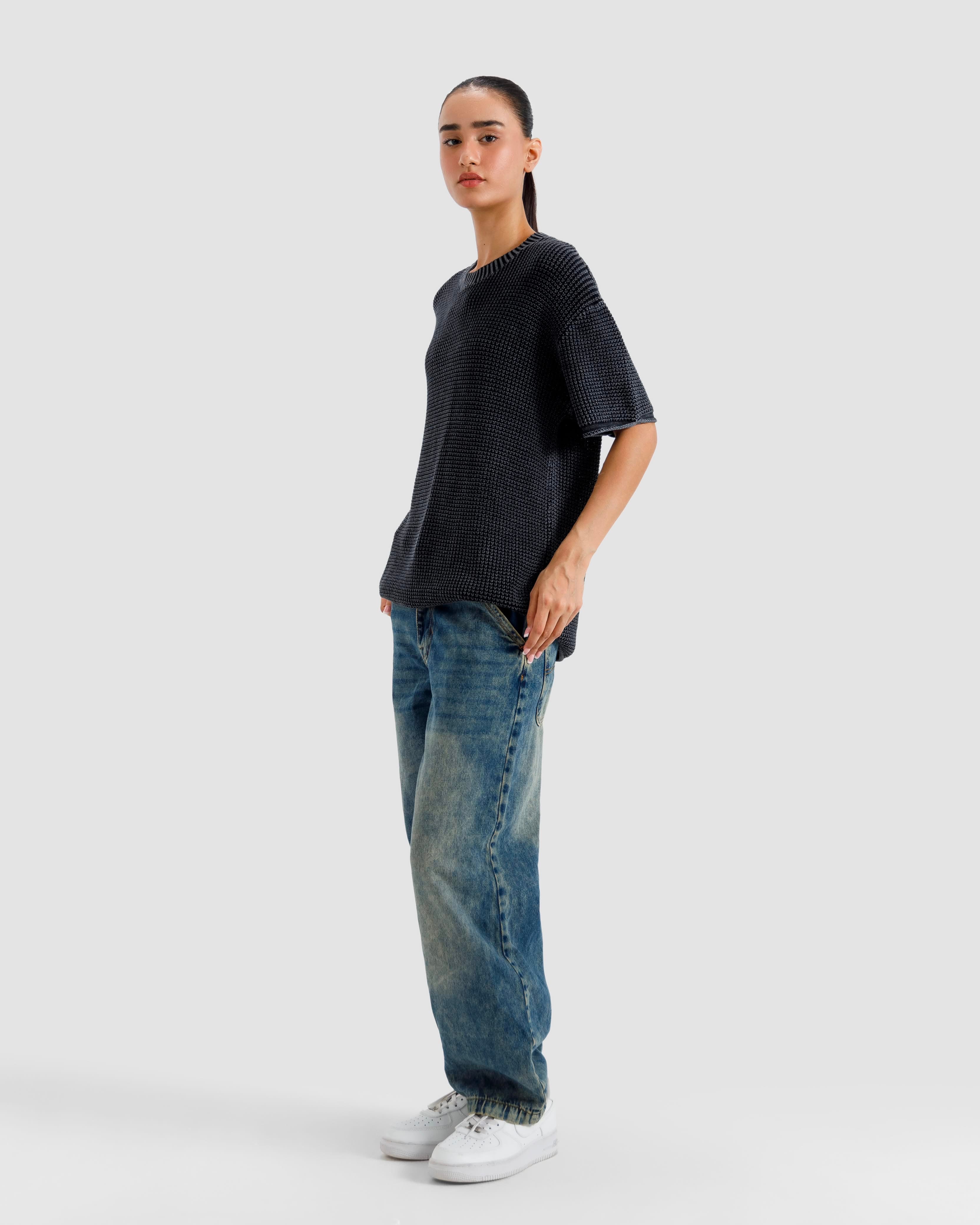 Relaxed Fit Washed Textured Knit Tshirt