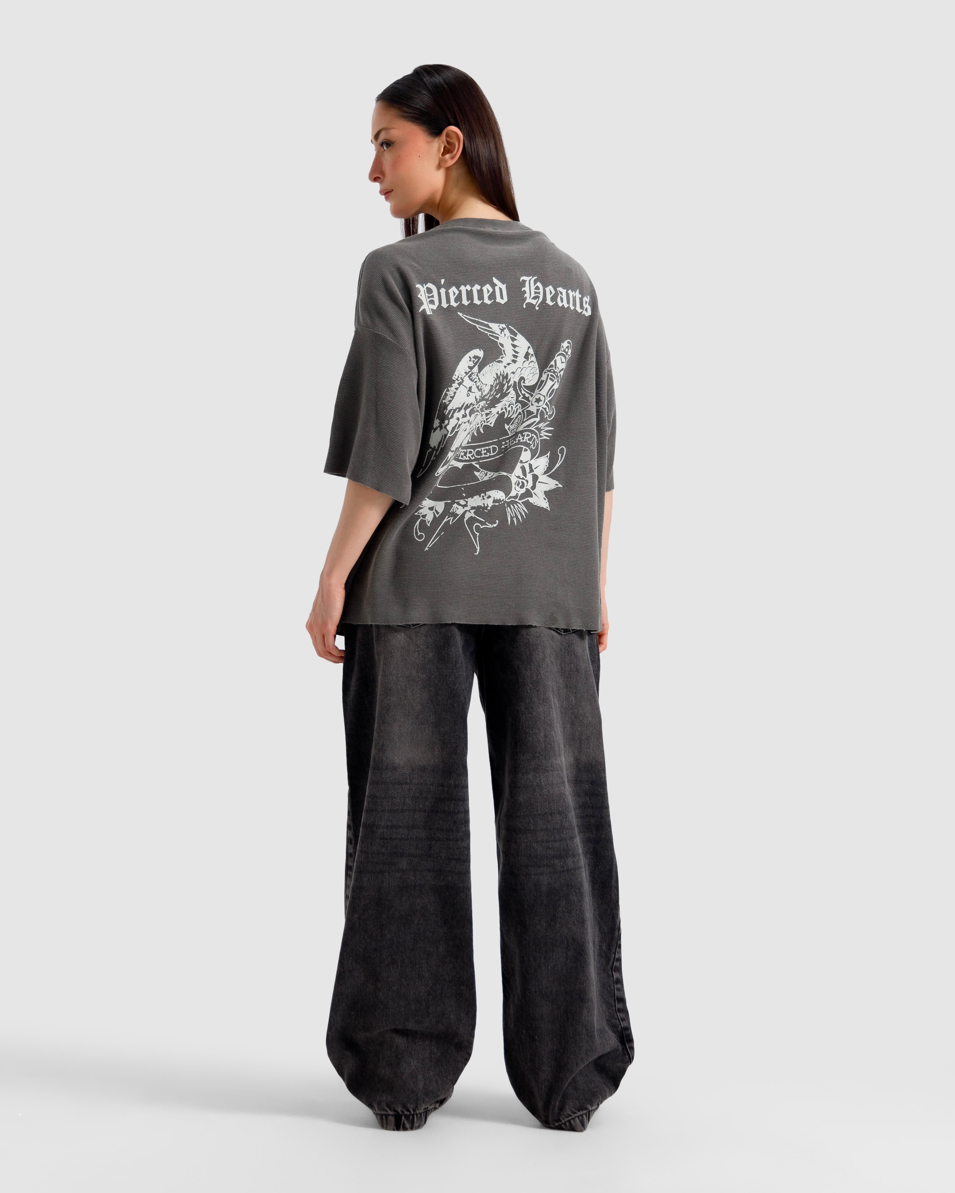 Washed Knit Pierced Hearts Tshirt