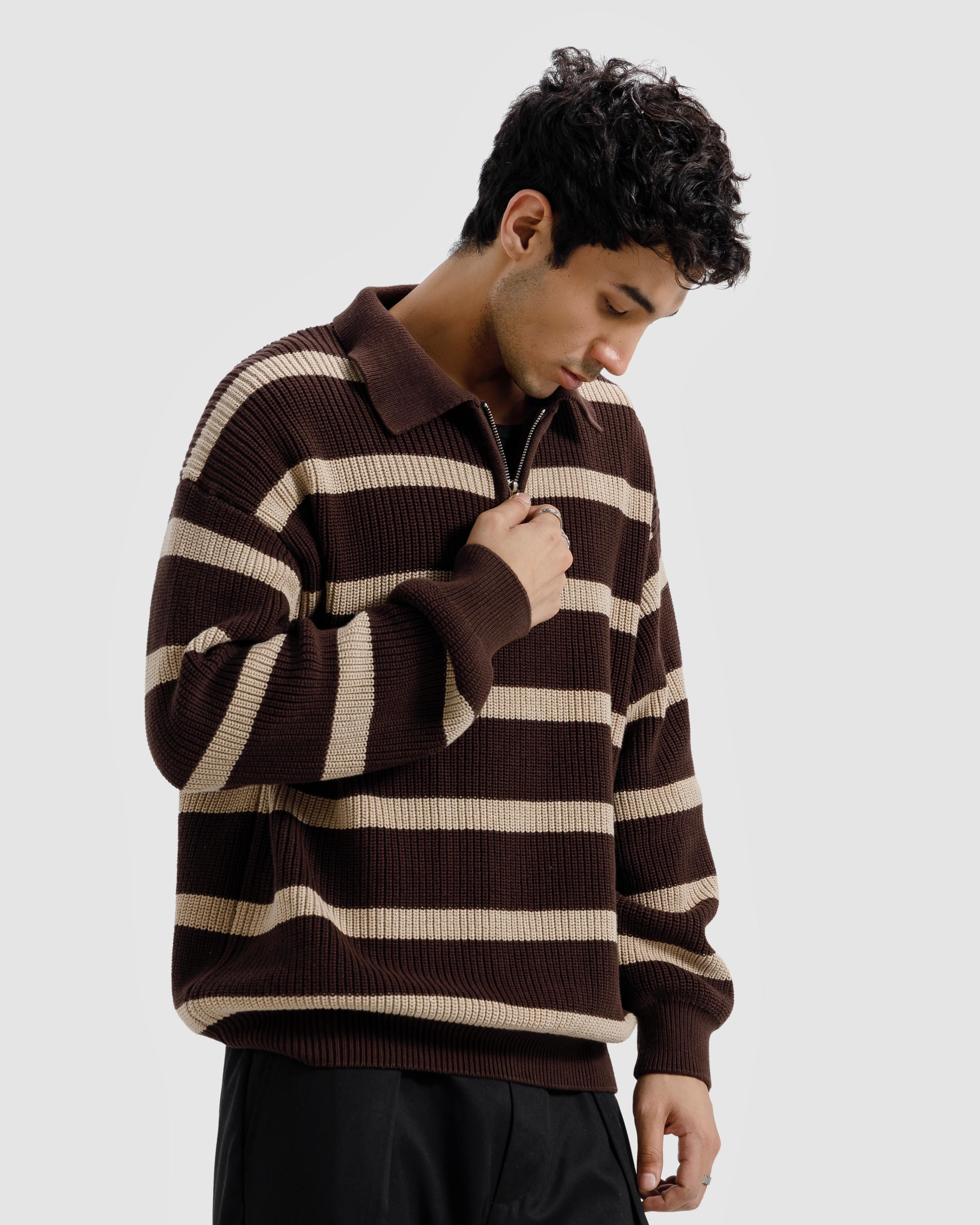 Striped Knitted Quarter-Zip Sweater