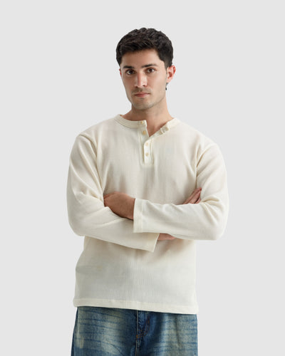 Waffle-Knit Henley Tshirt