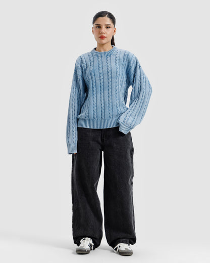 Washed Cable Knit Sweater