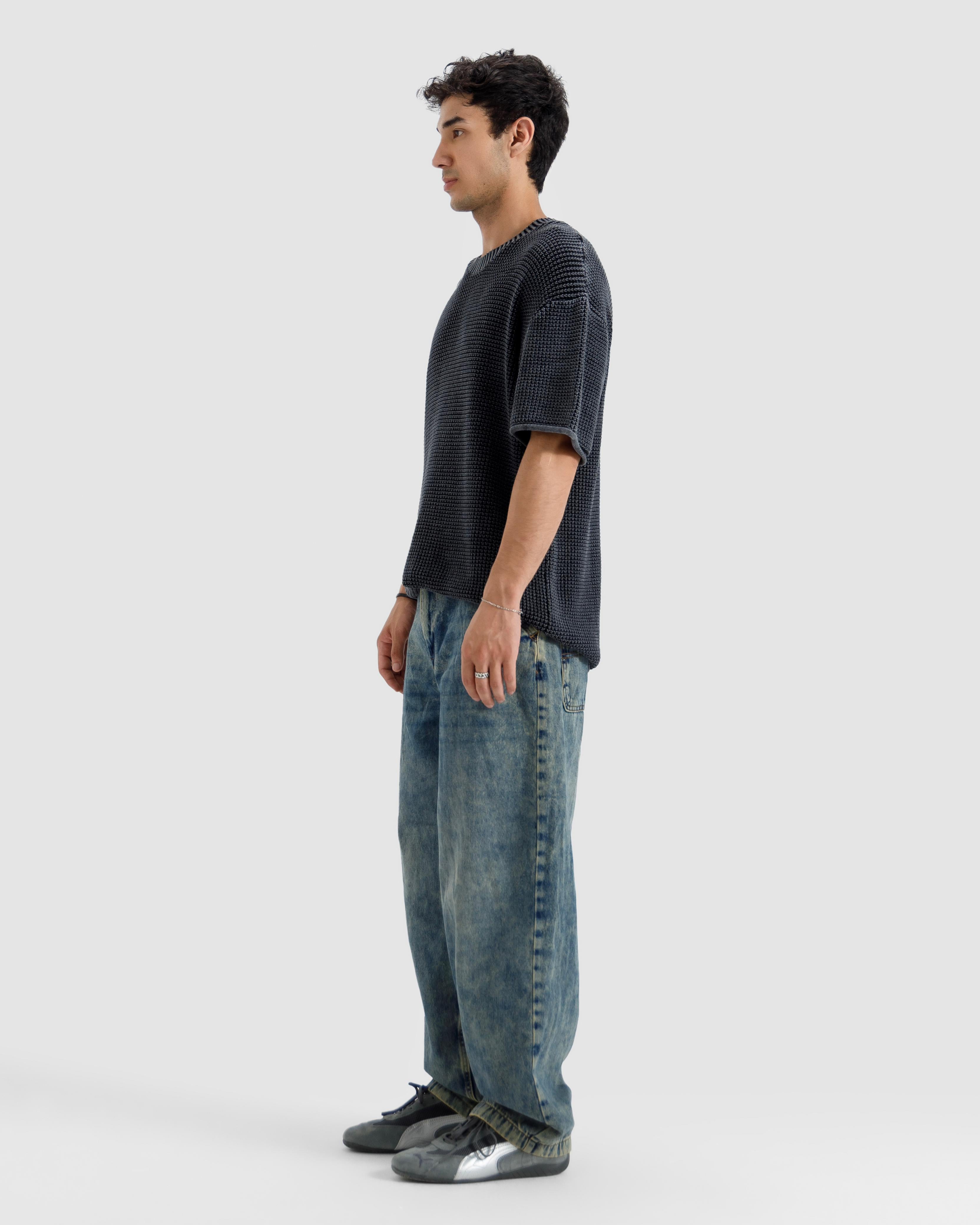 Relaxed Fit Washed Textured Knit Tshirt