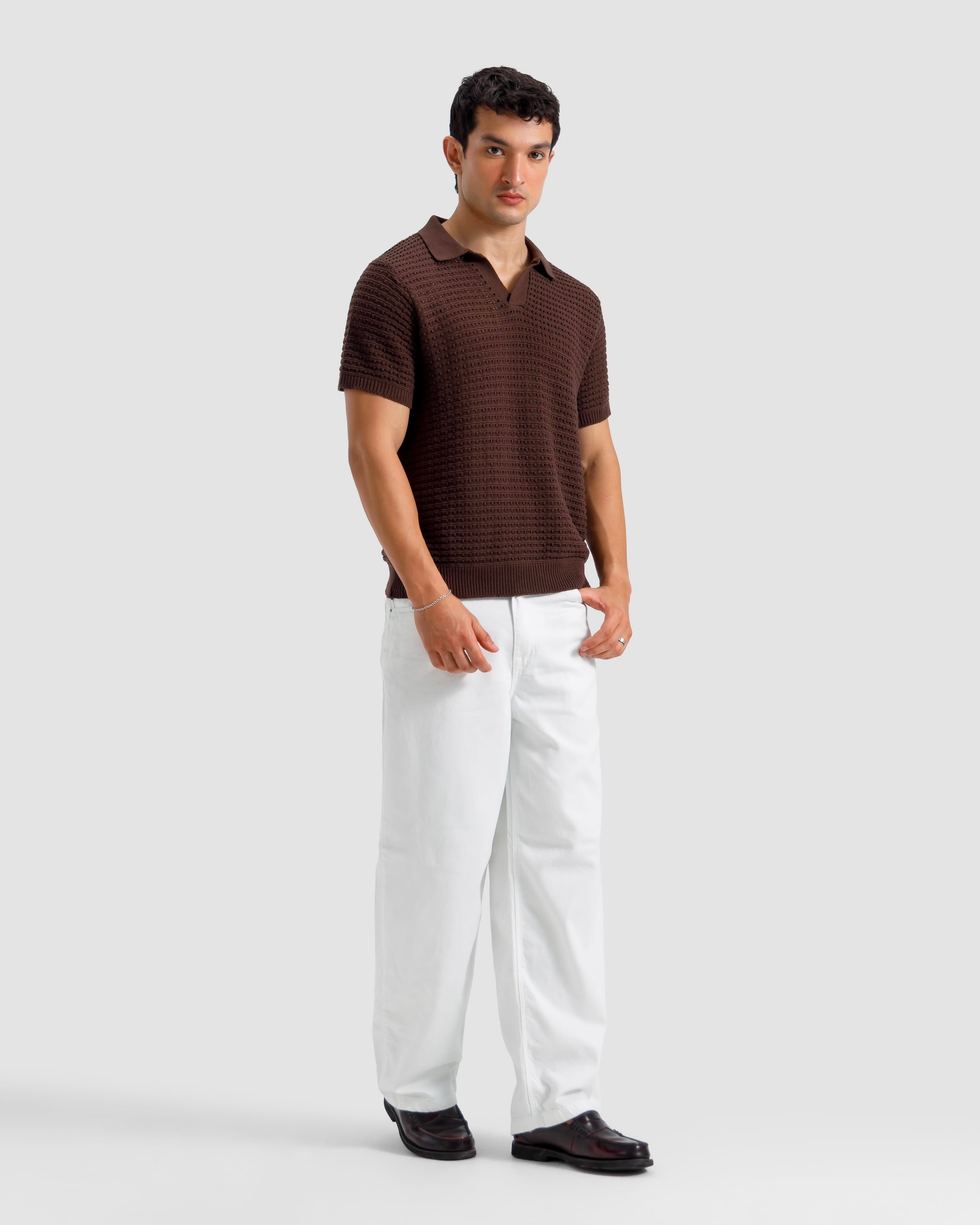 Textured Open Knit Polo