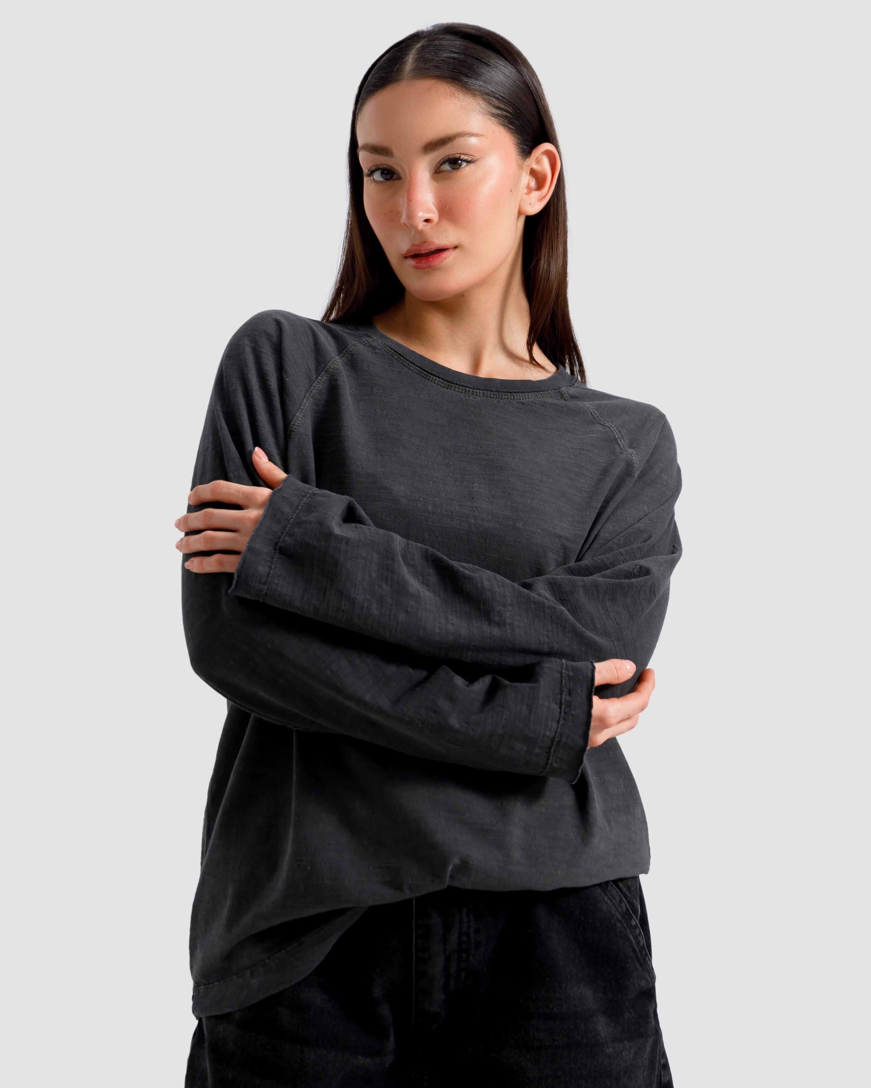 Washed Slub Textured Raglan Tshirt