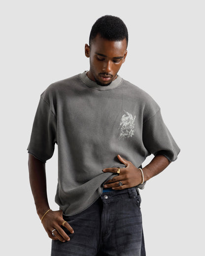 Washed Waffle Knit Pierced Hearts Tshirt