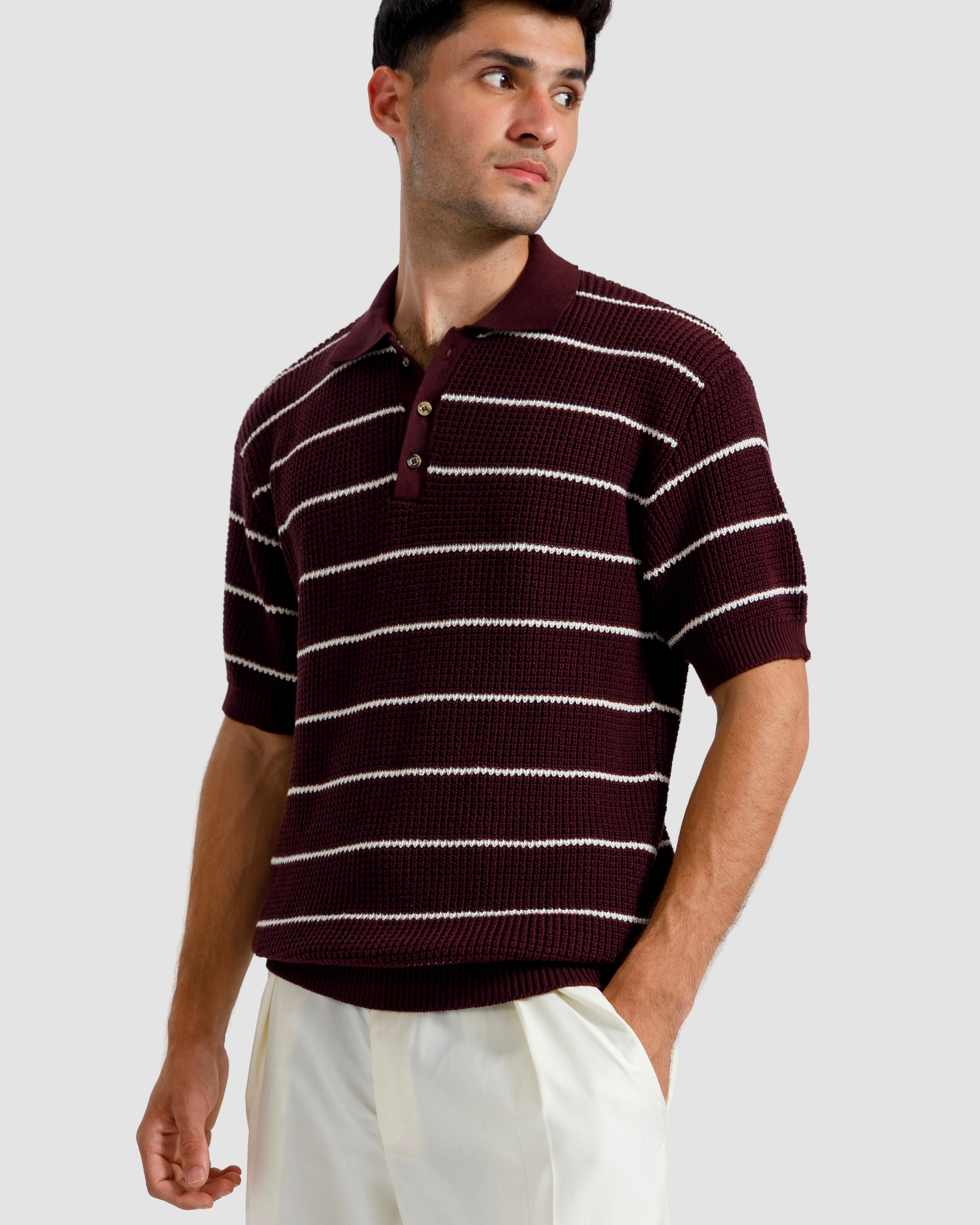 Striped Textured Knit Polo