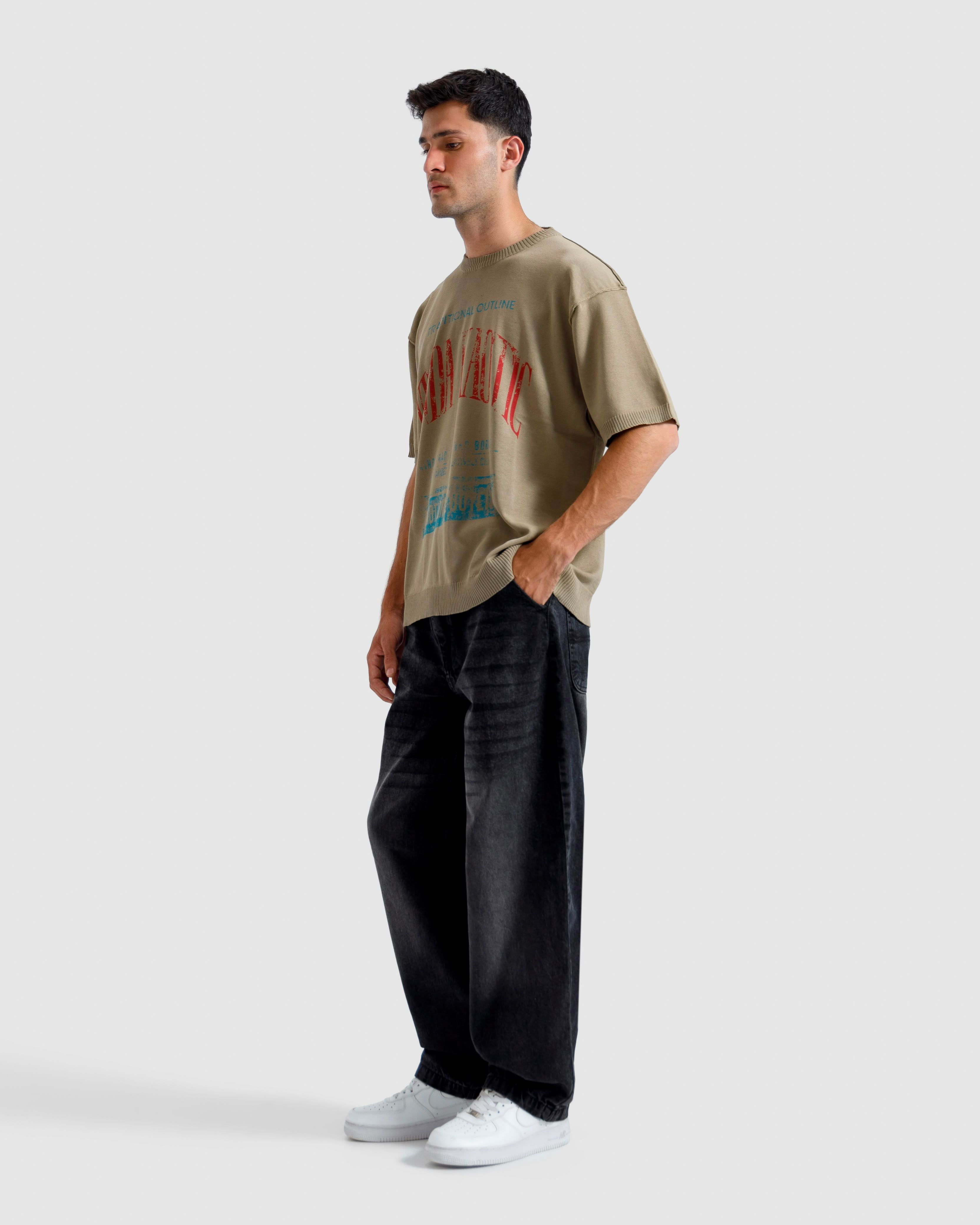 Washed Reverse Print Knit Tshirt