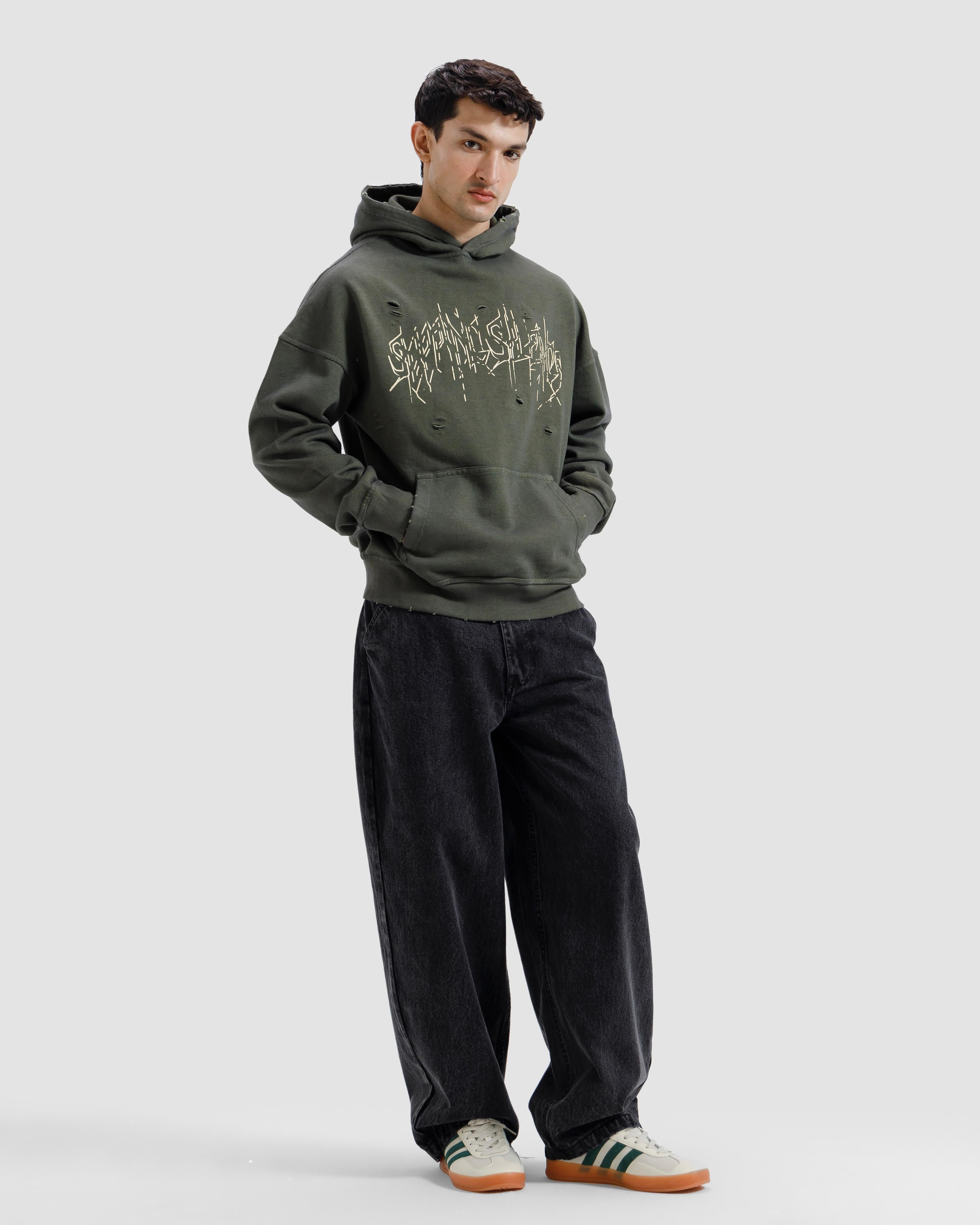 Distressed Washed Print Hoodie