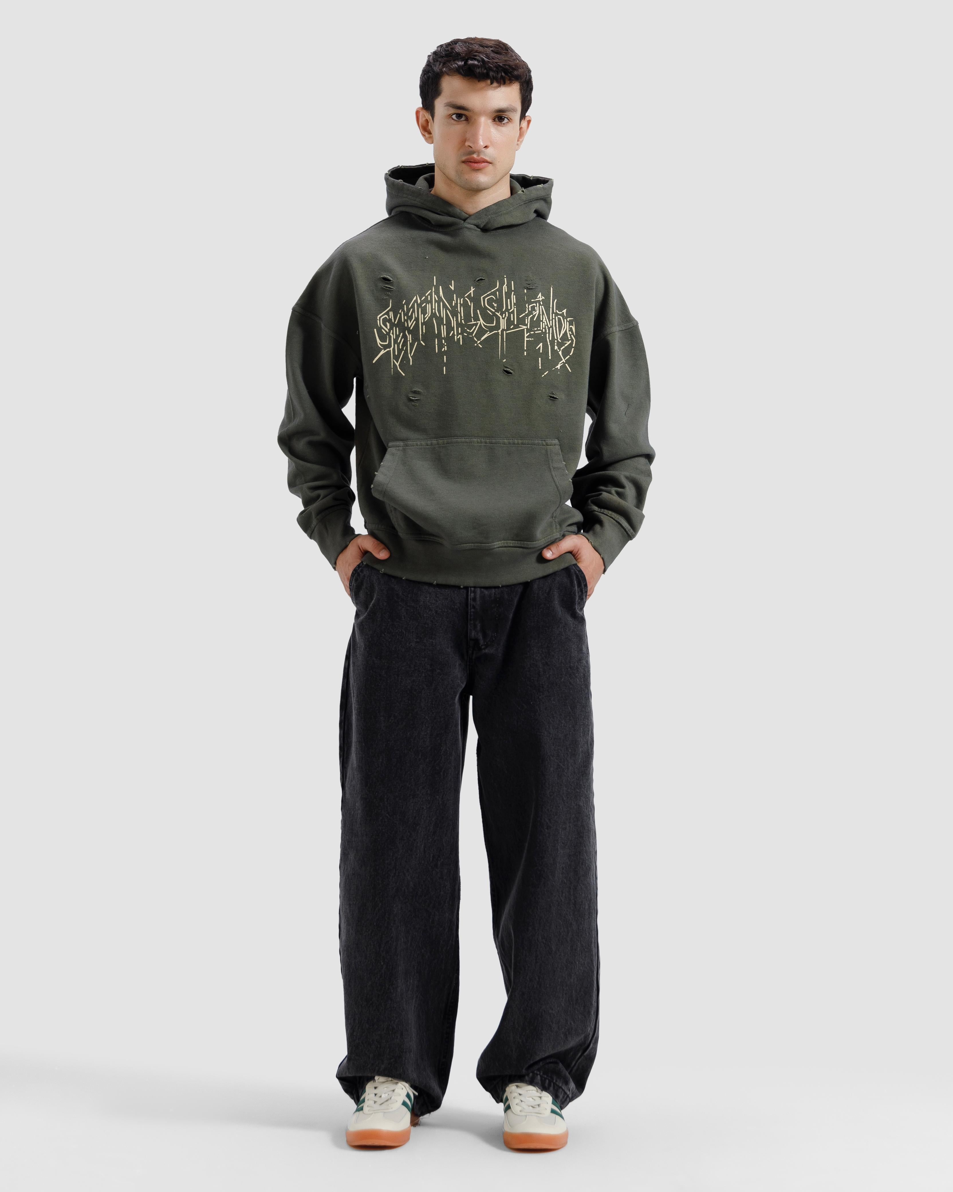 Distressed Washed Print Hoodie