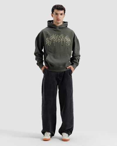 Distressed Washed Print Hoodie