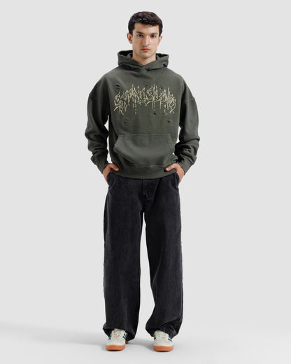 Distressed Washed Print Hoodie