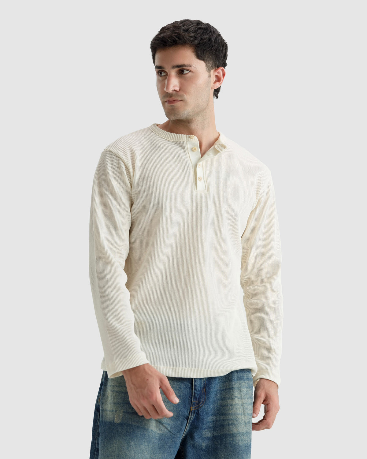Waffle-Knit Henley Tshirt