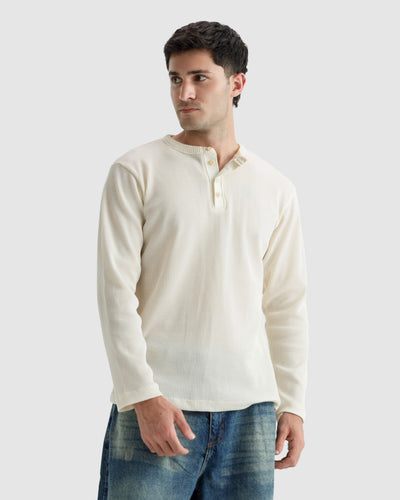 Waffle-Knit Henley Tshirt