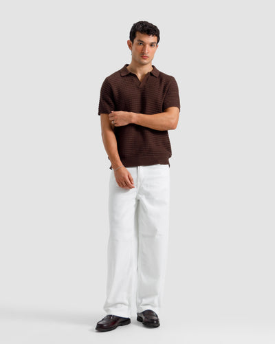Textured Open Knit Polo