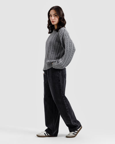 Washed Cable Knit Sweater