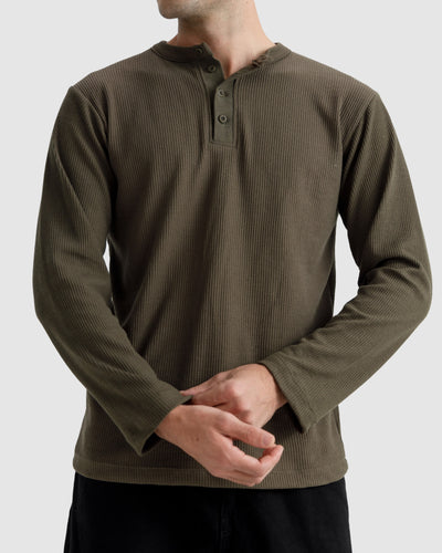 Waffle-Knit Henley Tshirt