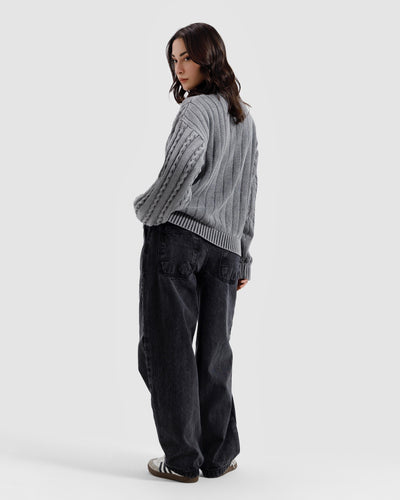 Washed Cable Knit Sweater