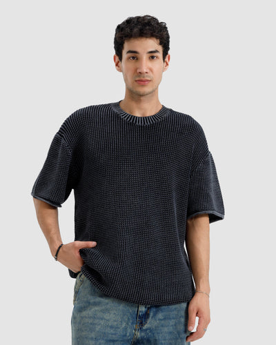 Relaxed Fit Washed Textured Knit Tshirt