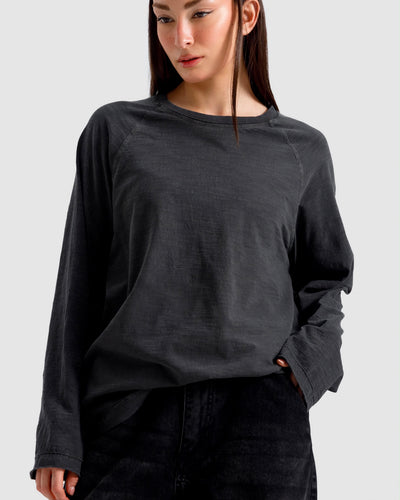 Washed Slub Textured Raglan Tshirt