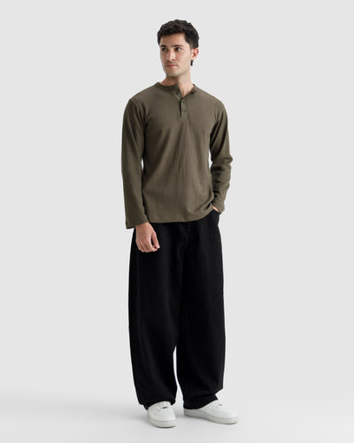 Waffle-Knit Henley Tshirt
