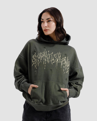 Distressed Washed Print Hoodie