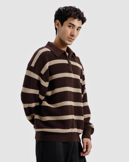 Striped Knitted Quarter-Zip Sweater