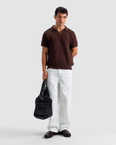 Textured Open Knit Polo