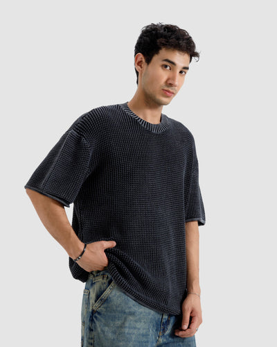 Relaxed Fit Washed Textured Knit Tshirt