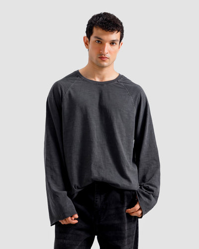 Washed Slub Textured Raglan Tshirt