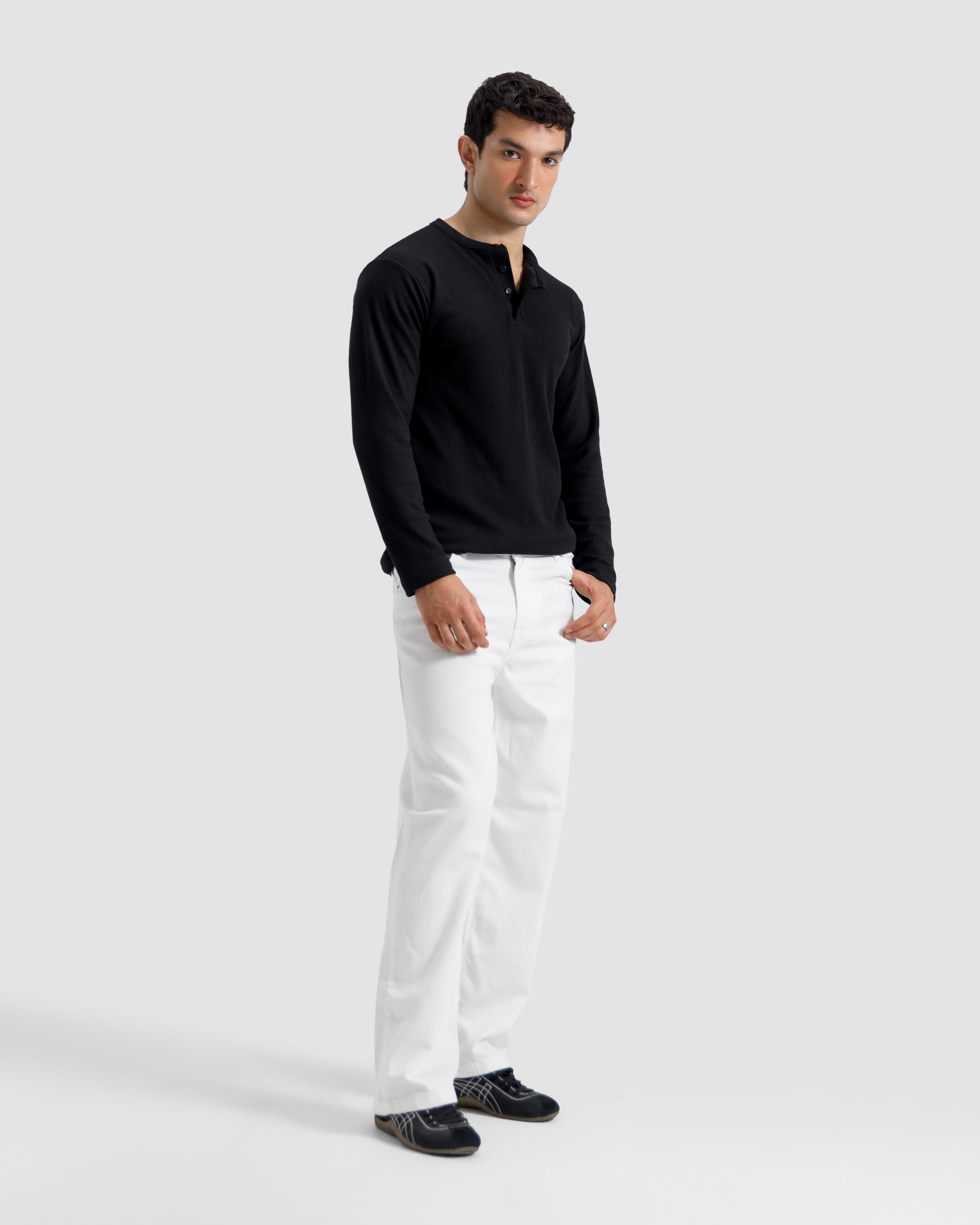 Waffle-Knit Henley Tshirt